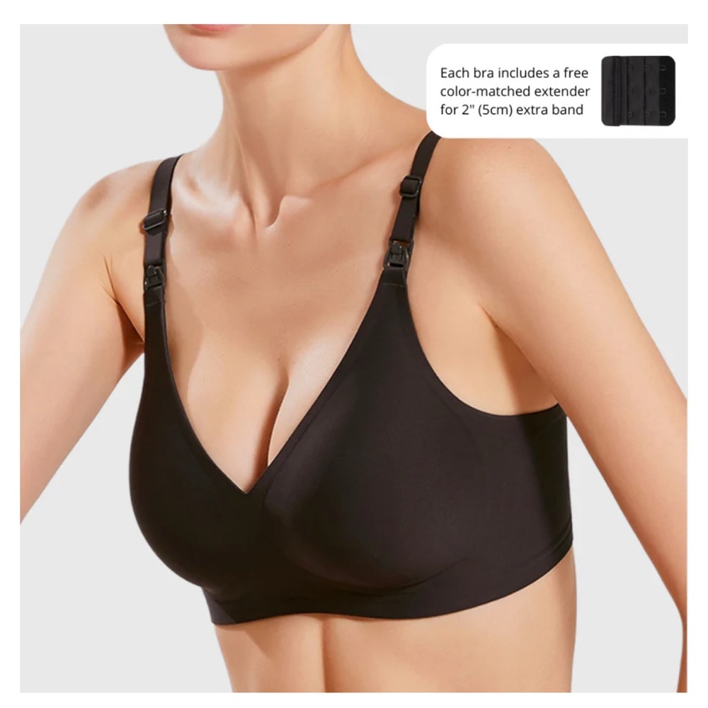 BLISS - 3 x Second Skin, Silky Black Nursing Bra with Extender